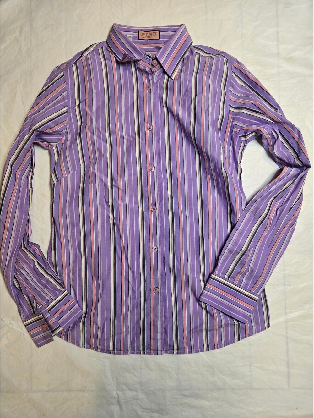 PINK Thomas Pink London Women's Shirt Size 4 Purple Stripe 100% Cotton Button Up